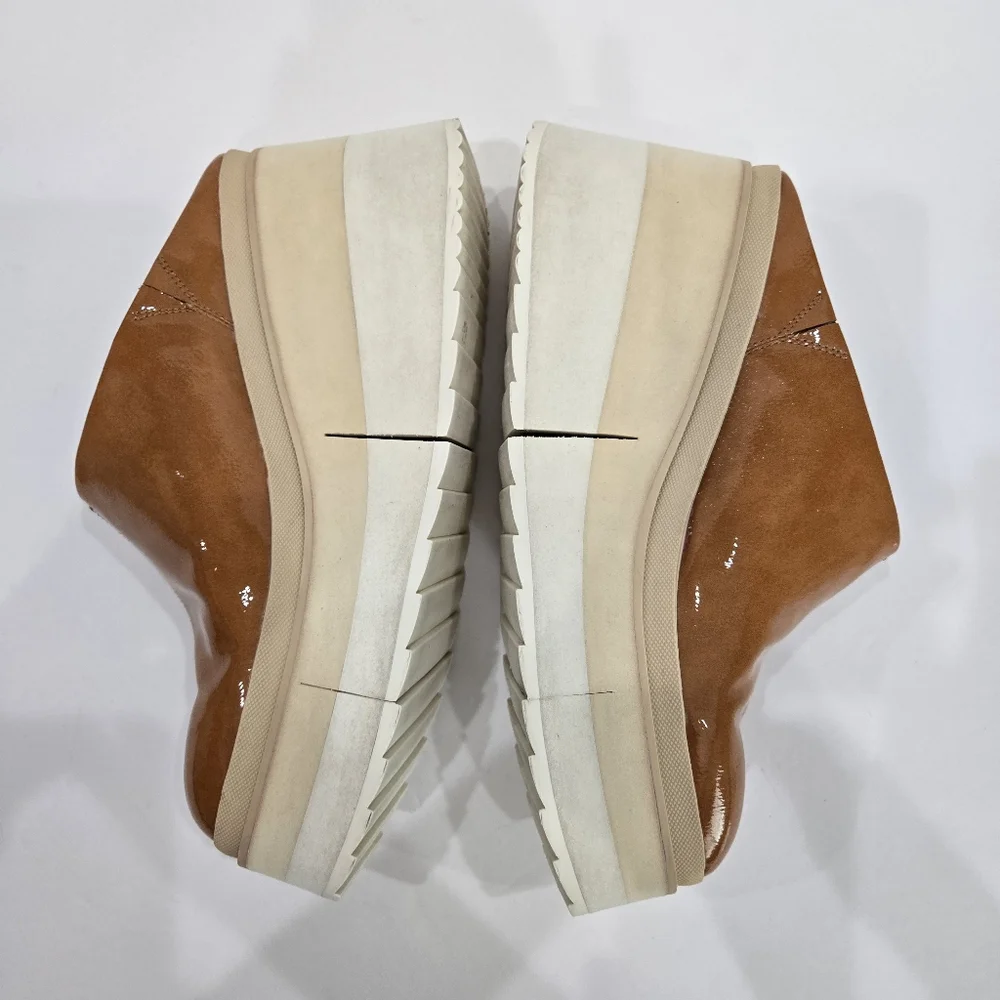 NakedFeet Coach Orange Patent Leather Platform Mules Size 9.5